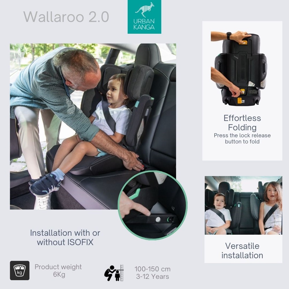 Hopfällbar bilbarnstol - Wallaroo 2.0 Car Seat Black Quilt